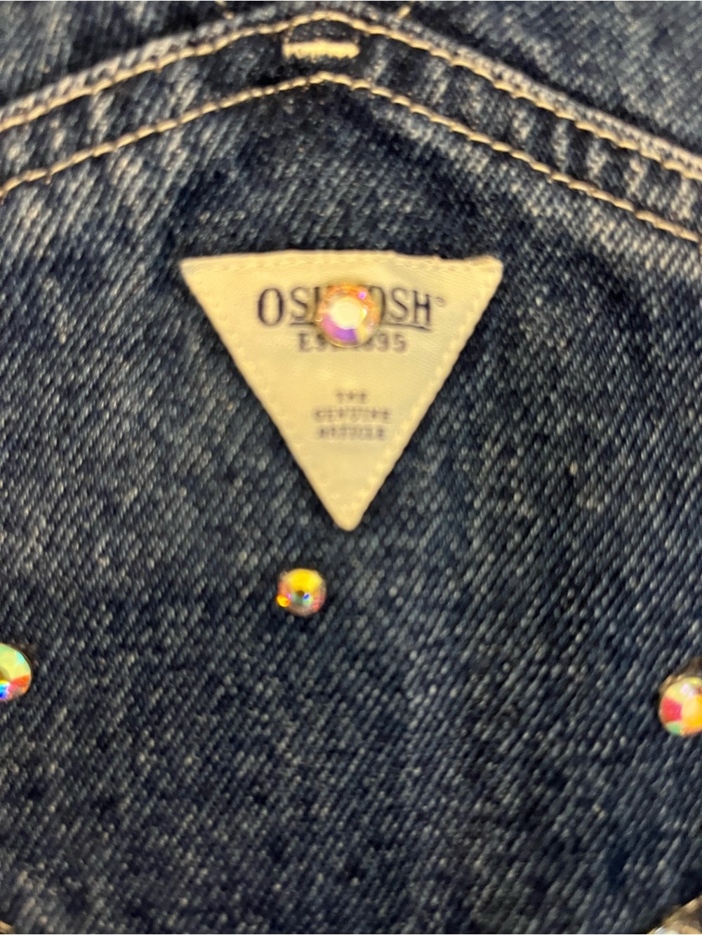 Oshkosh Girls Blue Jean Denim Overalls Kangaroo Graphic Rhinestones Size 7 CUTE - Picture 6 of 9